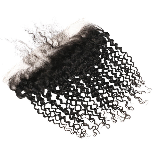 Deep Curly 13*4 Transparent Lace Frontal #1B Natural Black
