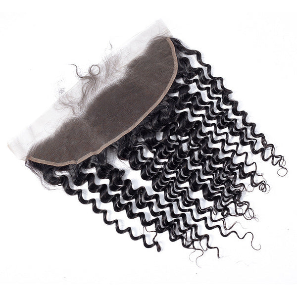 Deep Wave 13*4 Transparent Lace Frontal #1B Natural Black