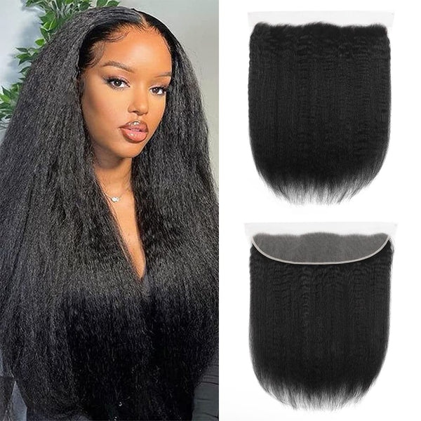 Kinky Straight 13*4 Transparent Lace Frontal #1B Natural Black