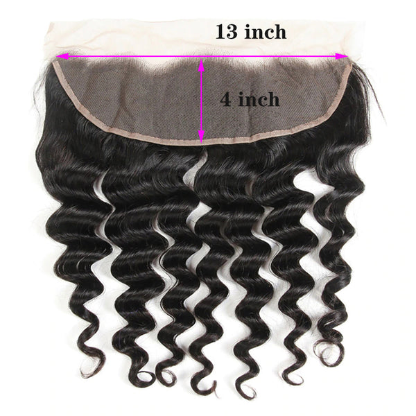 Loose Deep Curly 13*4 Transparent Lace Frontal #1B Natural Black