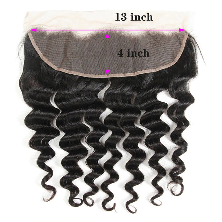 Loose Deep Curly 13*4 Transparent Lace Frontal #1B Natural Black