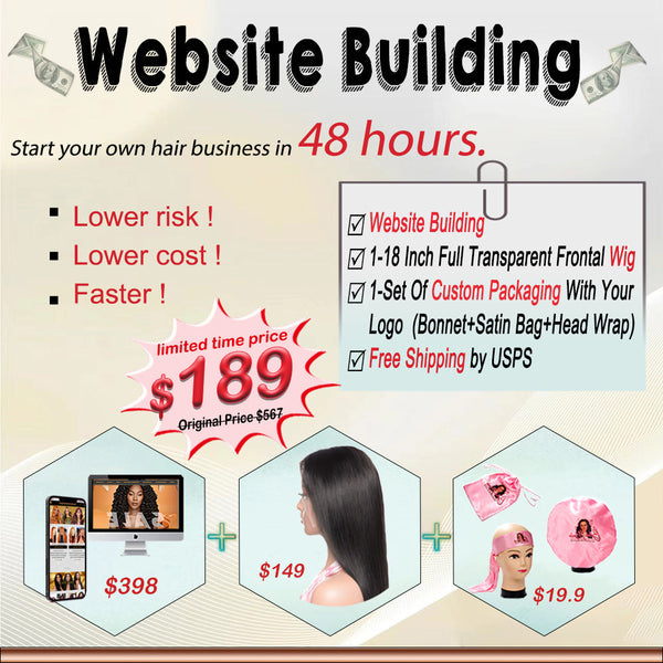 $189 Get (One Website + One 18Inch Frontal Wig) Free Drop Shipping Service without any stock
