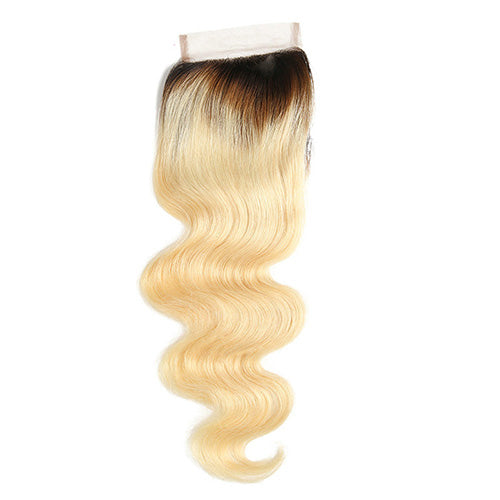 Wholesale Ombre Platinum Blonde #1B/613 Body Wave 4*4 Transparent Lace Closure