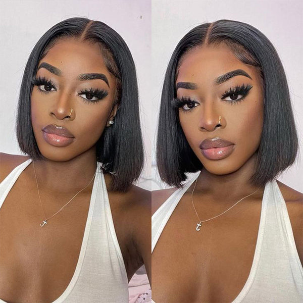 #1B Straight Full 13x4 Frontal transparent Lace Bob Style Wig Natural Black