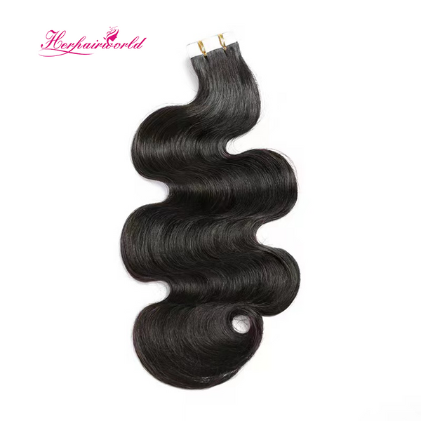 Body Wave Virgin Human Hair Extension 12A Tape In Natural Black  #1B (20pcs/50grams)