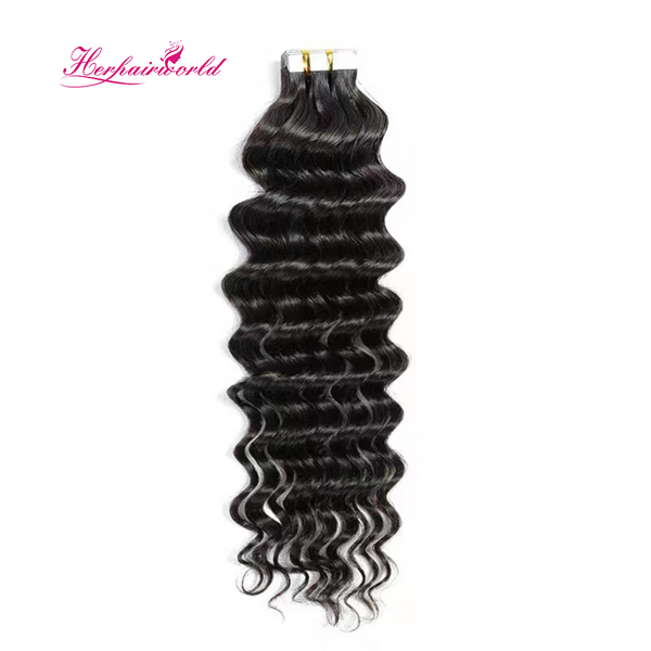 Deep Wave Virgin Human Hair Extension 12A Tape In Natural Black  #1B (20pcs/50grams)