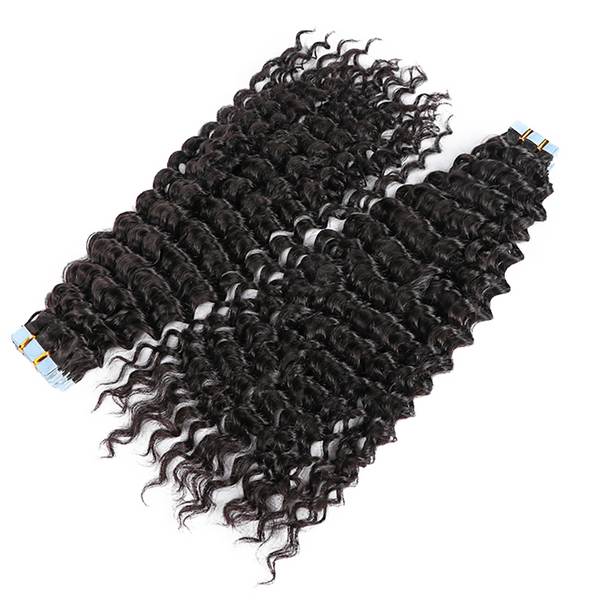 Kinky Curly Virgin Human Hair Extension 12A Tape In Natural Black  #1B (20pcs/50grams)