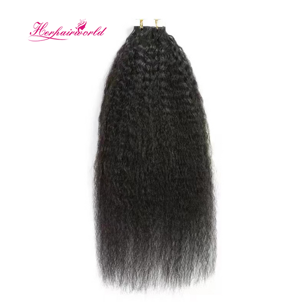 Kinky Straight Virgin Human Hair Extension 12A Tape In Natural Black  #1B (20pcs/50grams)