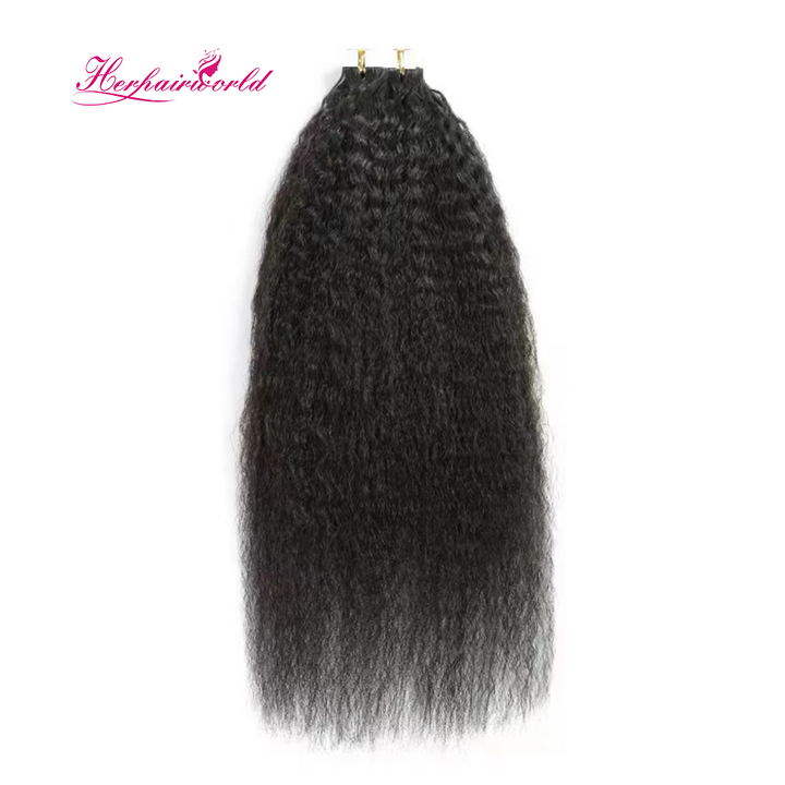 Kinky Straight Virgin Human Hair Extension 12A Tape In Natural Black  #1B (20pcs/50grams)