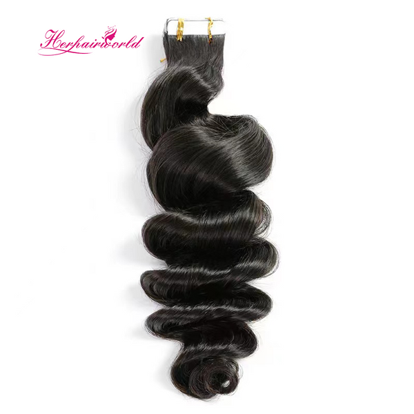 Loose Wave Virgin Human Hair Extension 12A Tape In Natural Black  #1B (20pcs/50grams)