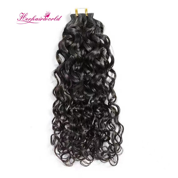 Natural Curly Virgin Human Hair Extension 12A Tape In Natural Black  #1B (20pcs/50grams)