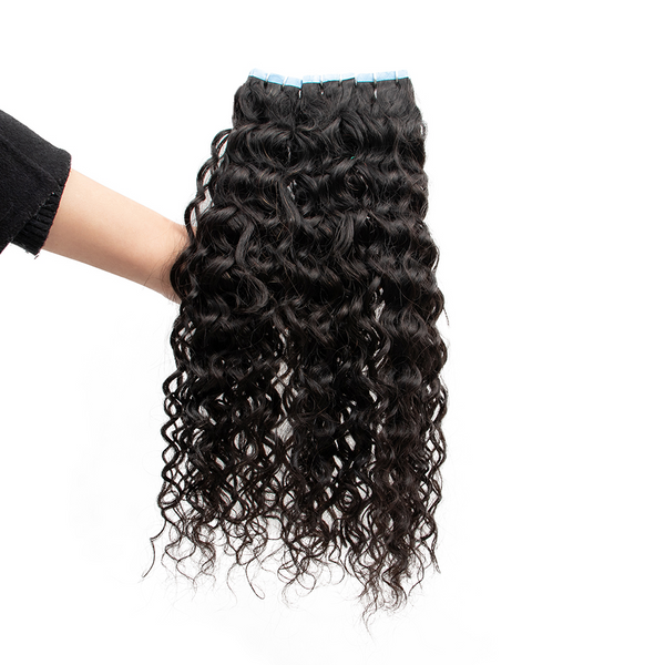 Water Wave Virgin Human Hair Extension 12A Tape In Natural Black  #1B (20pcs/50grams)