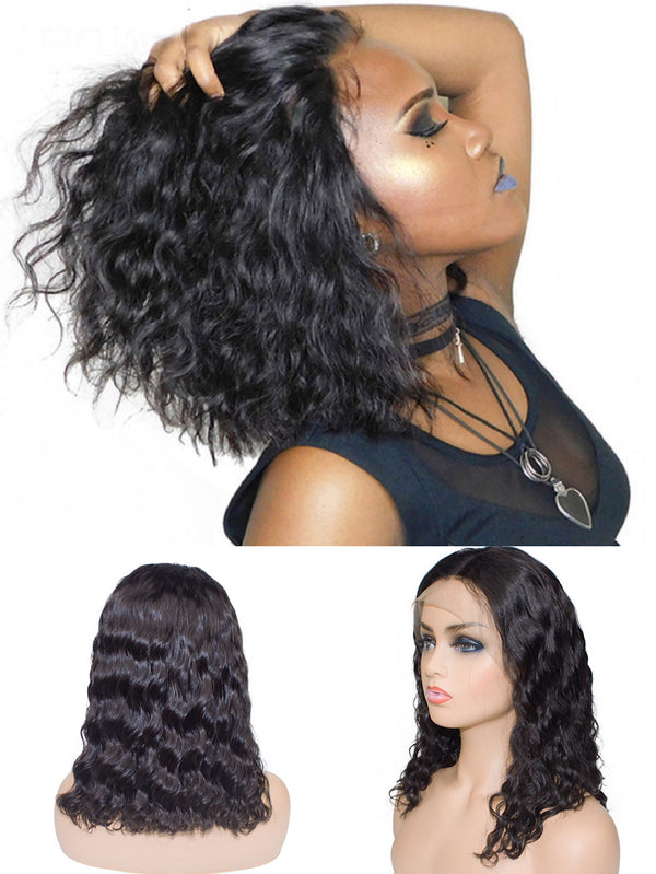 Bob Style Natural Curly 13*4 Transaprent Frontal Lace Wig Natural Black #1B
