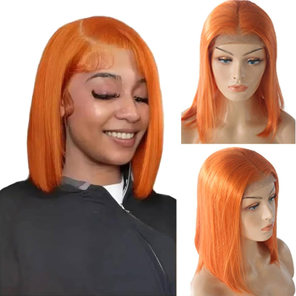 #350 Straight Full 13x4 Frontal transparent Lace Bob Style Wig  Orange Ginger Color