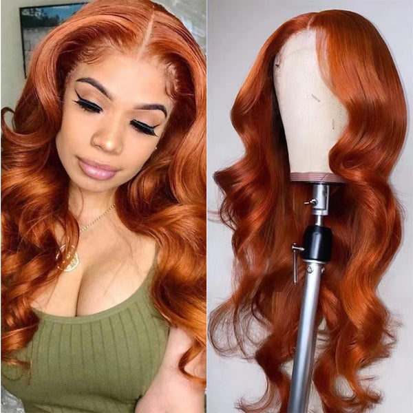 #350 Orange Ginger Body Wave Full 13x4 Frontal transparent Lace Wig