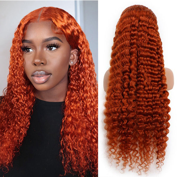 #350 Orange Ginger Deep Wave Full 13x4 Frontal transparent Lace Wig