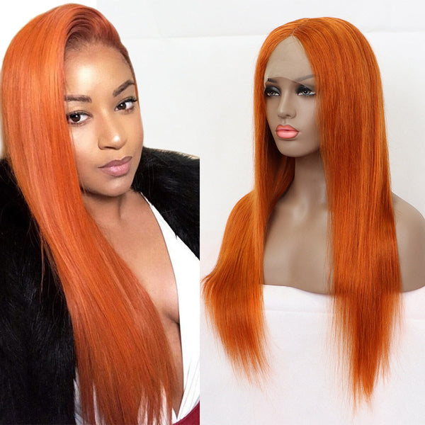 #350 Orange Ginger Straight Full 13x4 Frontal transparent Lace Wig