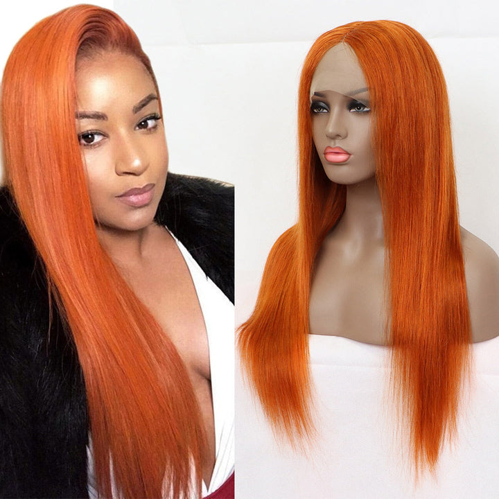 #350 Orange Ginger Straight Full 13x4 Frontal transparent Lace Wig