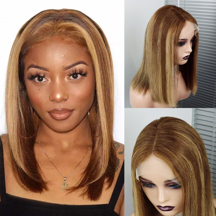 #4/27 Highlight Straight Full 13x4 Frontal transparent Lace Bob Style Wig