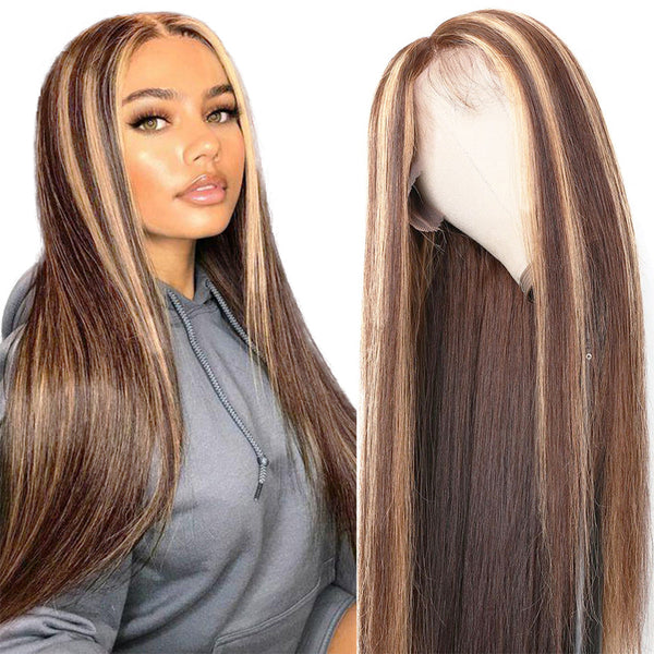 #4/27 Highlight Straight Full 13x4 Frontal transparent Lace Wig