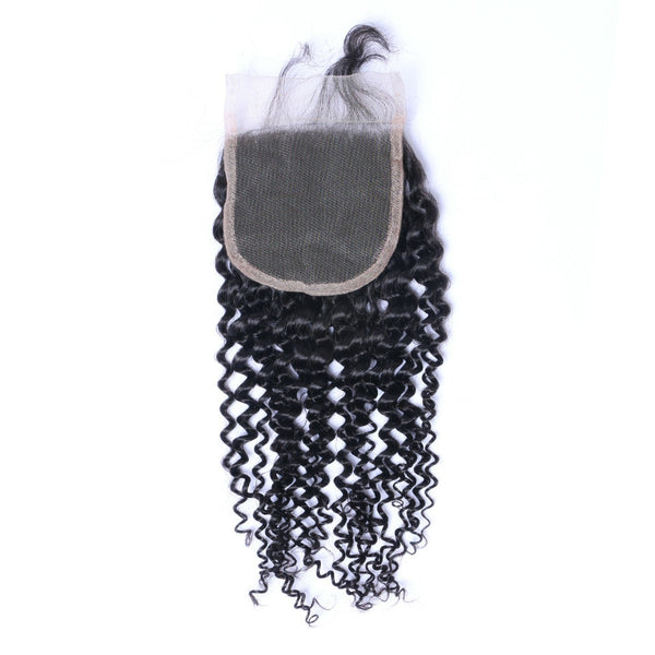 Deep Curly 4*4 Transparent Lace Closure #1B Natural Black