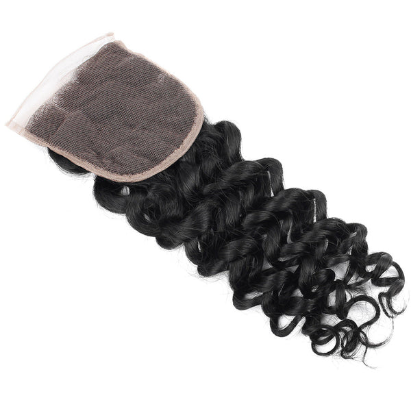 Italy Curly 4*4 Transparent Lace Closure #1B Natural Black