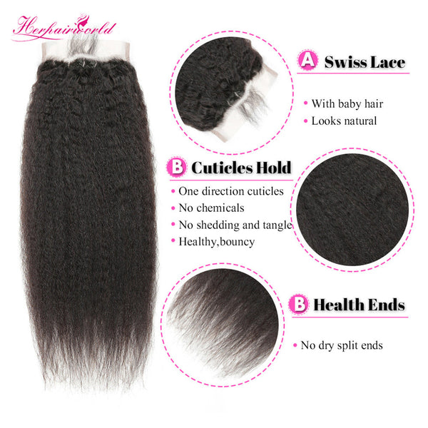 Kinky Straight 4*4 Transparent Lace Closure #1B Natural Black