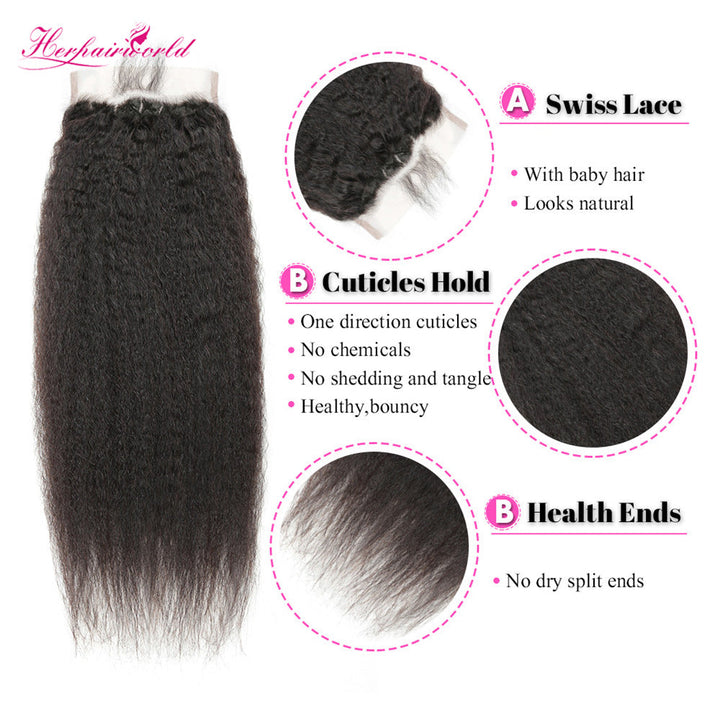 Kinky Straight 4*4 Transparent Lace Closure #1B Natural Black
