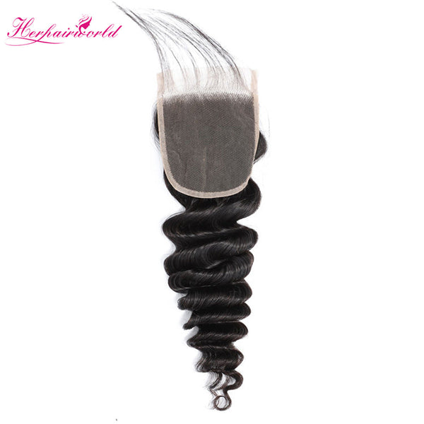 Loose Deep Curly 4*4 Transparent Lace Closure #1B Natural Black