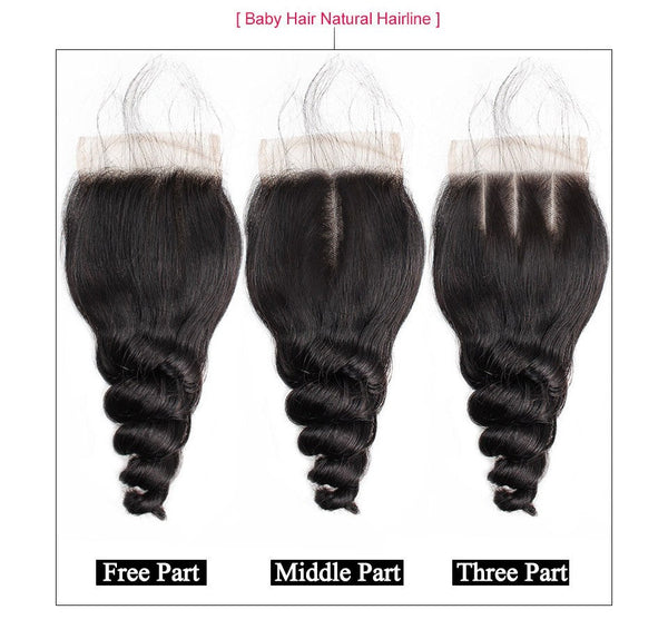 Loose Wave 4*4 Transparent Lace Closure #1B Natural Black