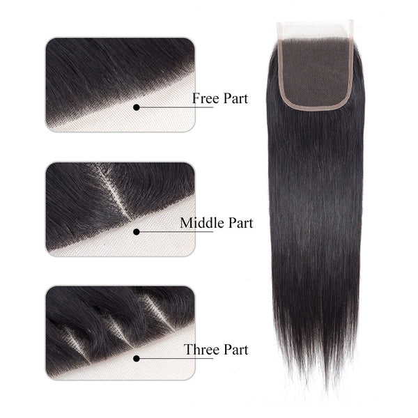 Straight 4*4 Transparent Lace Closure #1B Natural Black