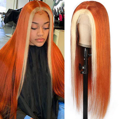 Straight  #613/350 Blond Front/Orange Back Highlight Full 13*4 Frontal Lace Wig
