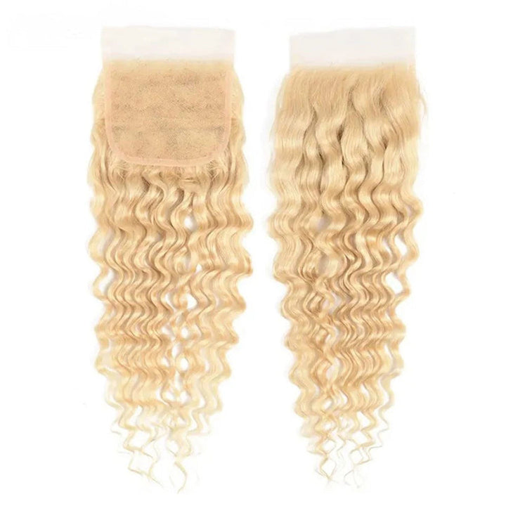 Wholesale  Platinum Blonde Hair #613 Deep Wave 4*4 Transparent Lace Closure
