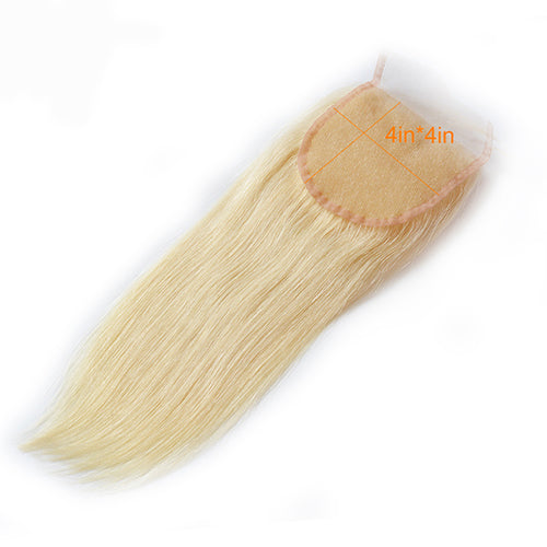 Wholesale  Platinum Blonde Hair #613 Straight 4*4 Transparent Lace Closure