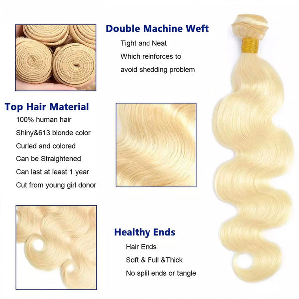 Wholesale Platinum #613 Body Wave Blonde Hair Bundle (100grams/bundle)