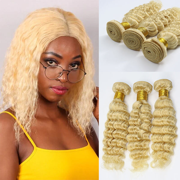 Wholesale Platinum #613 Deep Wave Blonde Hair Bundle (100grams/bundle)