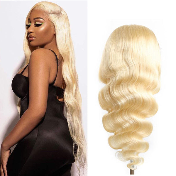 Body Wave 4x4 Closure transparent Lace Wig #613 Blonde Color
