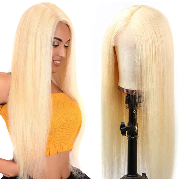 Straight 4x4 Closure transparent Lace Wig #613 Blonde Color