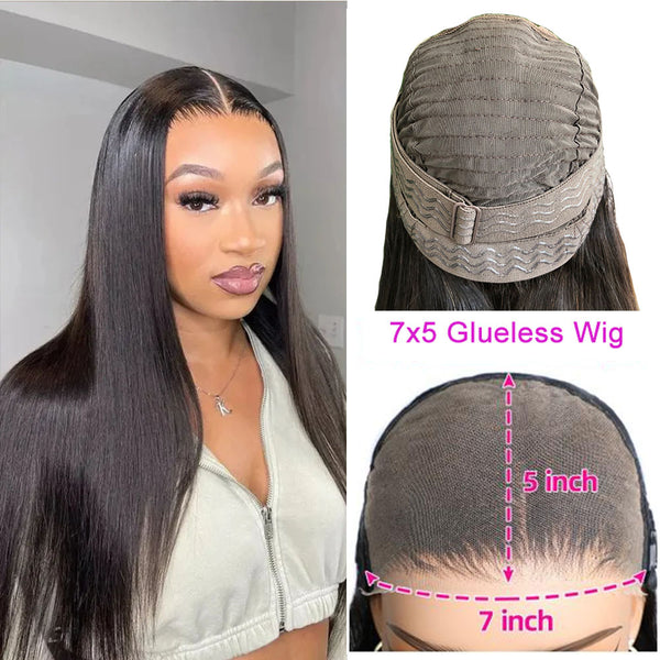 7X5 Glueless  Wig Closure Lace Wig Wear And Go #1B Natural Black