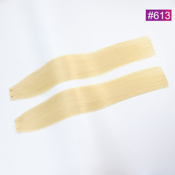 #613 Straight Seamless Invisible Genius Weft 100% Human Remy Hair Hair Extensions Blonde Light Color (50grams/pcs)x2 Total 100g