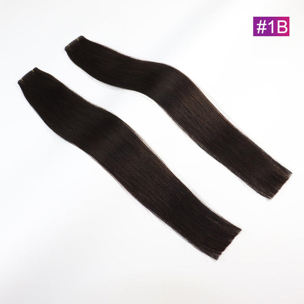 #1B Straight Seamless Invisible Genius Weft 100% Human Remy Hair Hair Extensions Dark Color (50grams/pcs)x2 Total 100g Natural Black