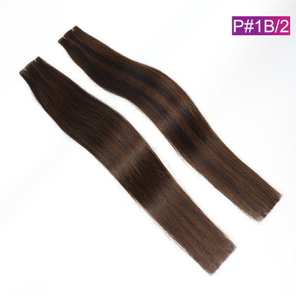 #P#1B/2  Straight Seamless Invisible Genius Weft 100% Human Remy Hair Hair Extensions Mix Color (50grams/pcs)x2 Total 100g