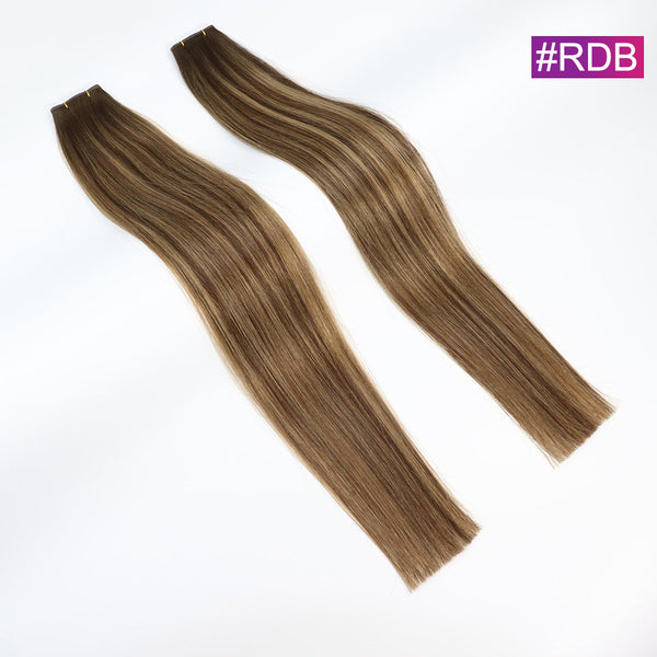 #RDB Straight Seamless Invisible Genius Weft 100% Human Remy Hair Hair Extensions Mix Color (50grams/pcs)x2 Total 100g
