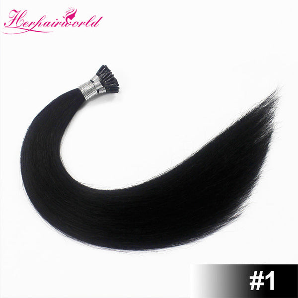#1 Jet Black Stick Hair I Tip Remy Hair Extension Straight Dark Color (100pcs - 100g£©