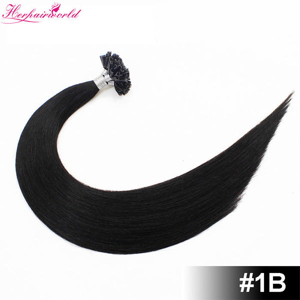 #1B Natural Black Stick Hair U TIP Remy Hair Extension Straight Dark Color (100pcs - 100g£©