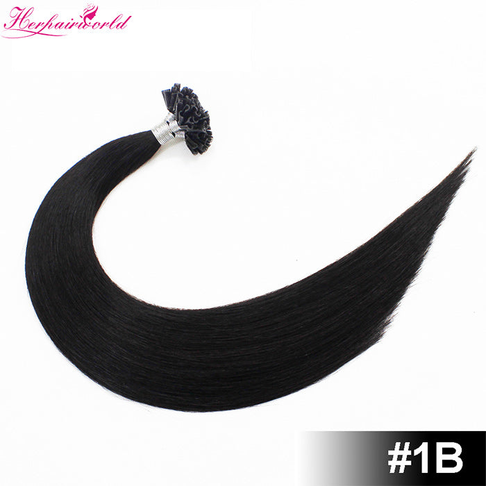 #1B Natural Black Stick Hair U TIP Remy Hair Extension Straight Dark Color (100pcs - 100g£©