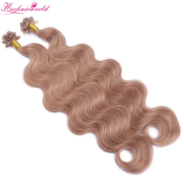 #27 Strawberry Blonde Stick Hair U TIP Remy Hair Extension Body Wave Light Color (100pcs - 100g£©