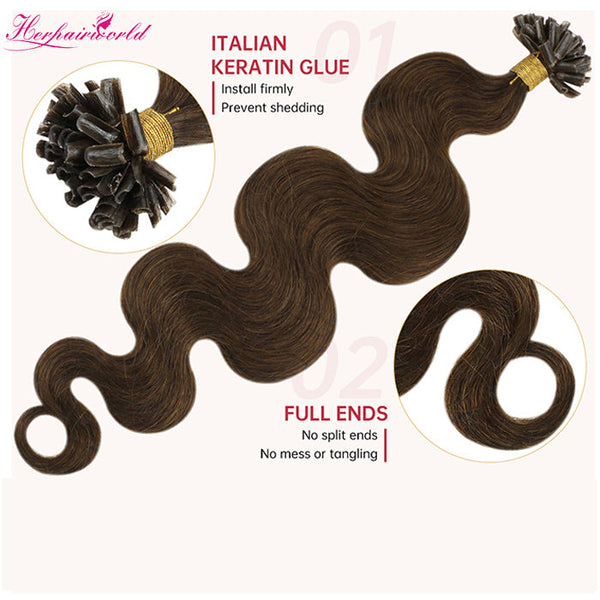 #6 Chestnut Brown Stick Hair U TIP Remy Hair Extension Body Wave Dark Color (100pcs - 100g£©