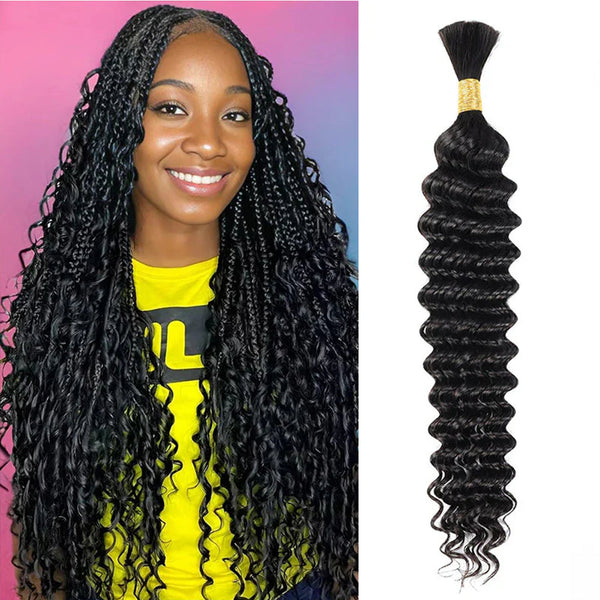 Deep Wave Bulk Human Hair  Natural Black #1B Braiding Hair