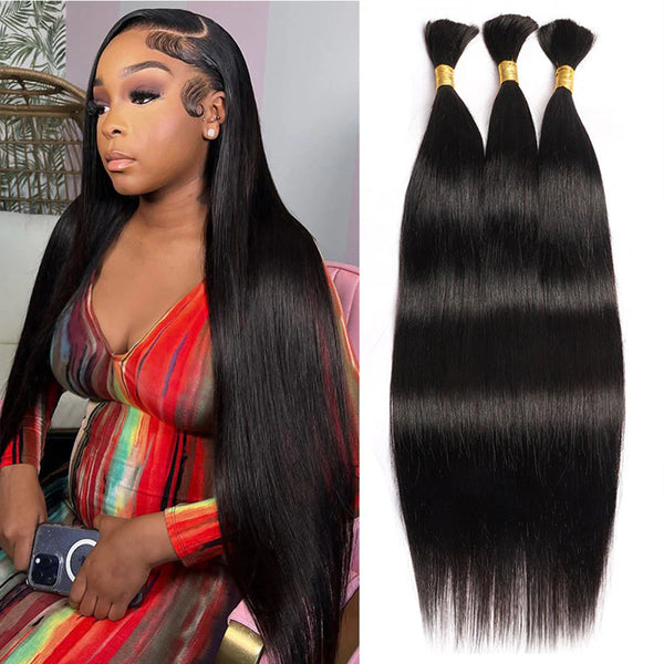 Straight Bulk Human Hair  Natural Black #1B Braiding Hair